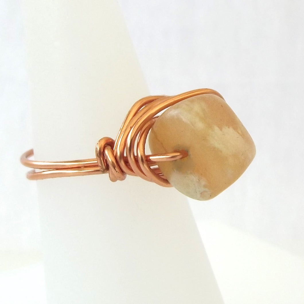 Yellow Calcite & Copper Ring - size 4.25