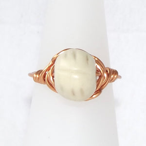 Ring, Size 5.75 - Carved Bone Bead & Copper