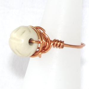 Ring, Size 5.75 - Carved Bone Bead & Copper
