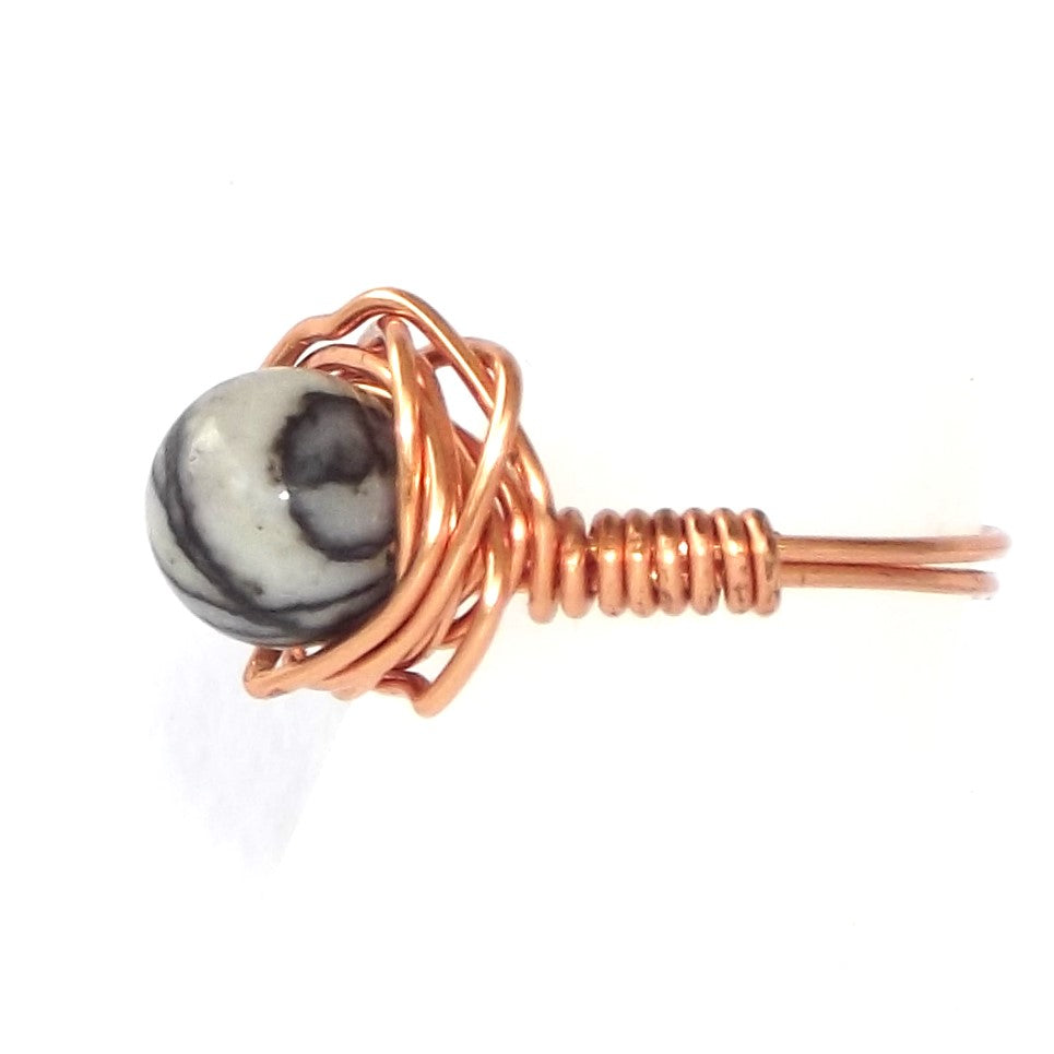 Zebra Marble & Copper Ring - size 5.5