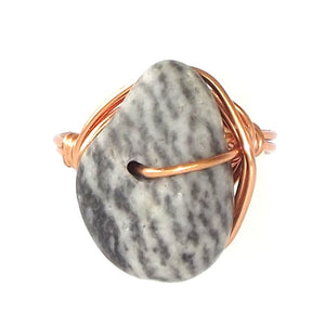 Zebra Marble & Copper Ring - size 6.5