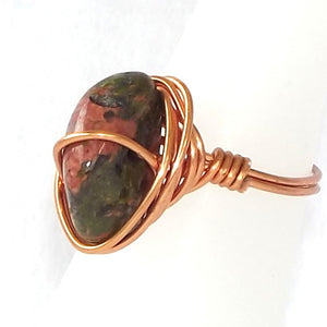 Unakite & Copper Ring - size 6