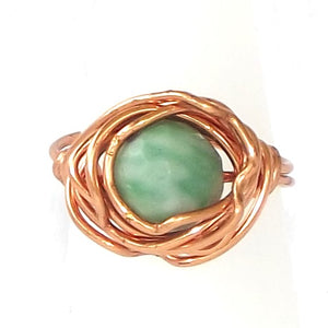 Ring, Size 3.5 - Green Quartz & Copper