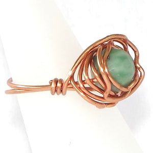 Ring, Size 3.5 - Green Quartz & Copper