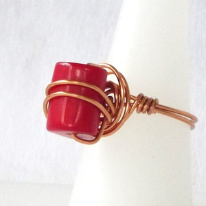 Ring, Size 8.25 - Bamboo Coral & Copper