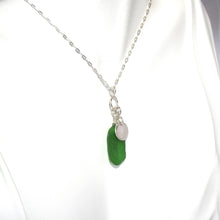 Load image into Gallery viewer, Emerald Green Seaglass &amp; Compass Necklace