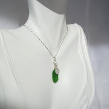 Load image into Gallery viewer, Emerald Green Seaglass &amp; Compass Necklace