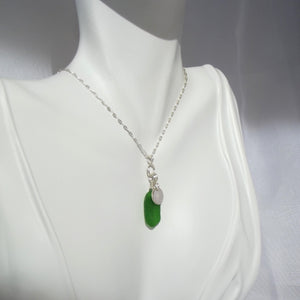 Emerald Green Seaglass & Compass Necklace