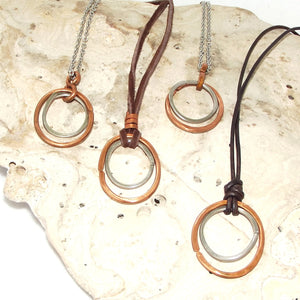 Copper 'n Stainless Steel Hammered Ovals Necklace