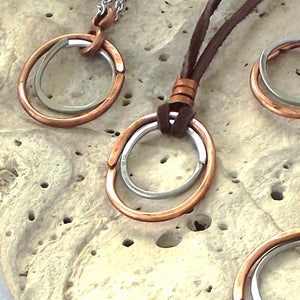 Copper 'n Stainless Steel Hammered Ovals Necklace