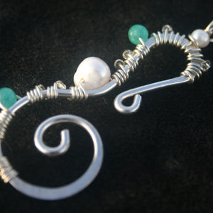 Sterling Silver Seahorse - Pearl and Aqua Apatite (Large)