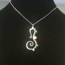 Load image into Gallery viewer, Sterling Silver Seahorse - Pearl and Aqua Apatite (Large)