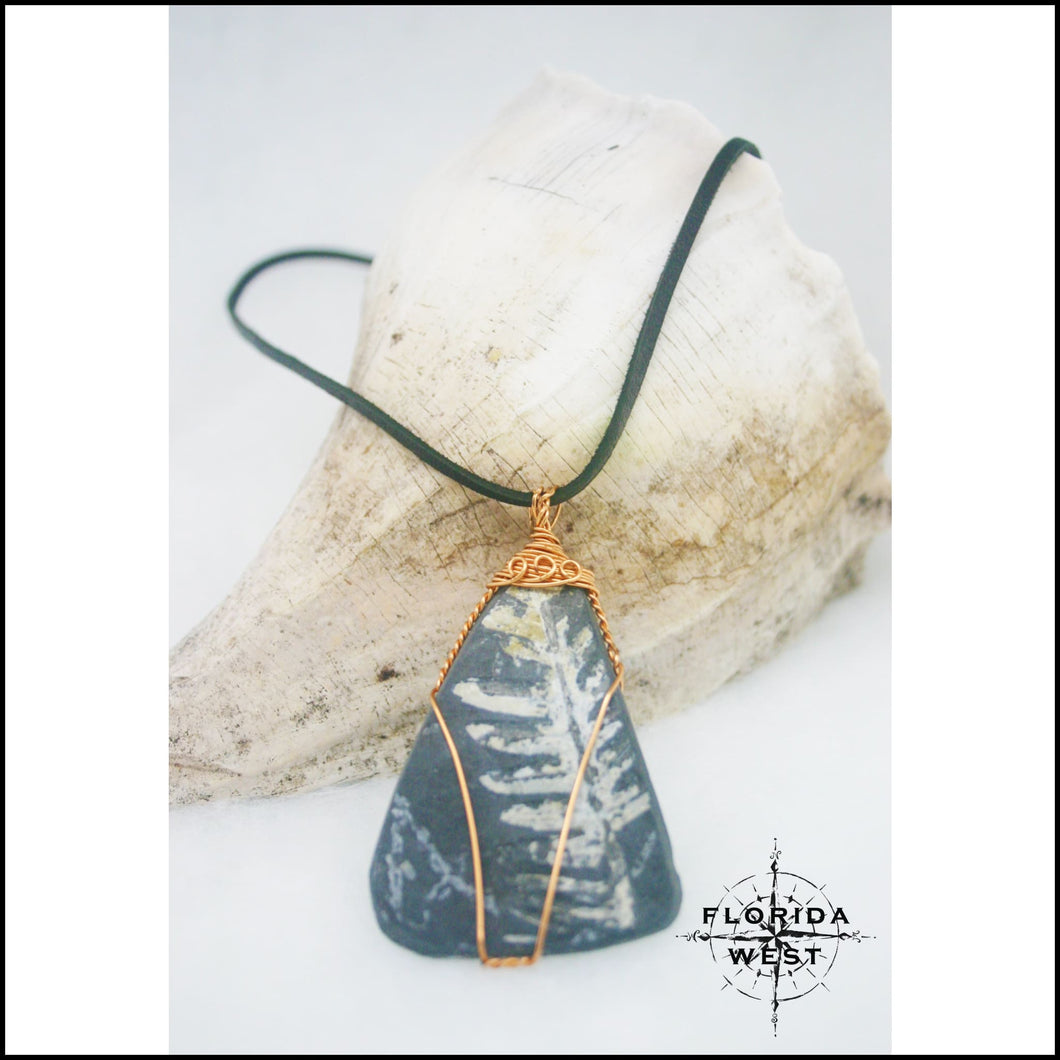 Fossilized Fern & Copper Necklace - 300 Million Yrs Old - Jewelry Hand Made